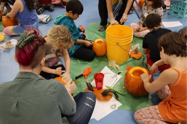 Moharimet students carving pumpkins