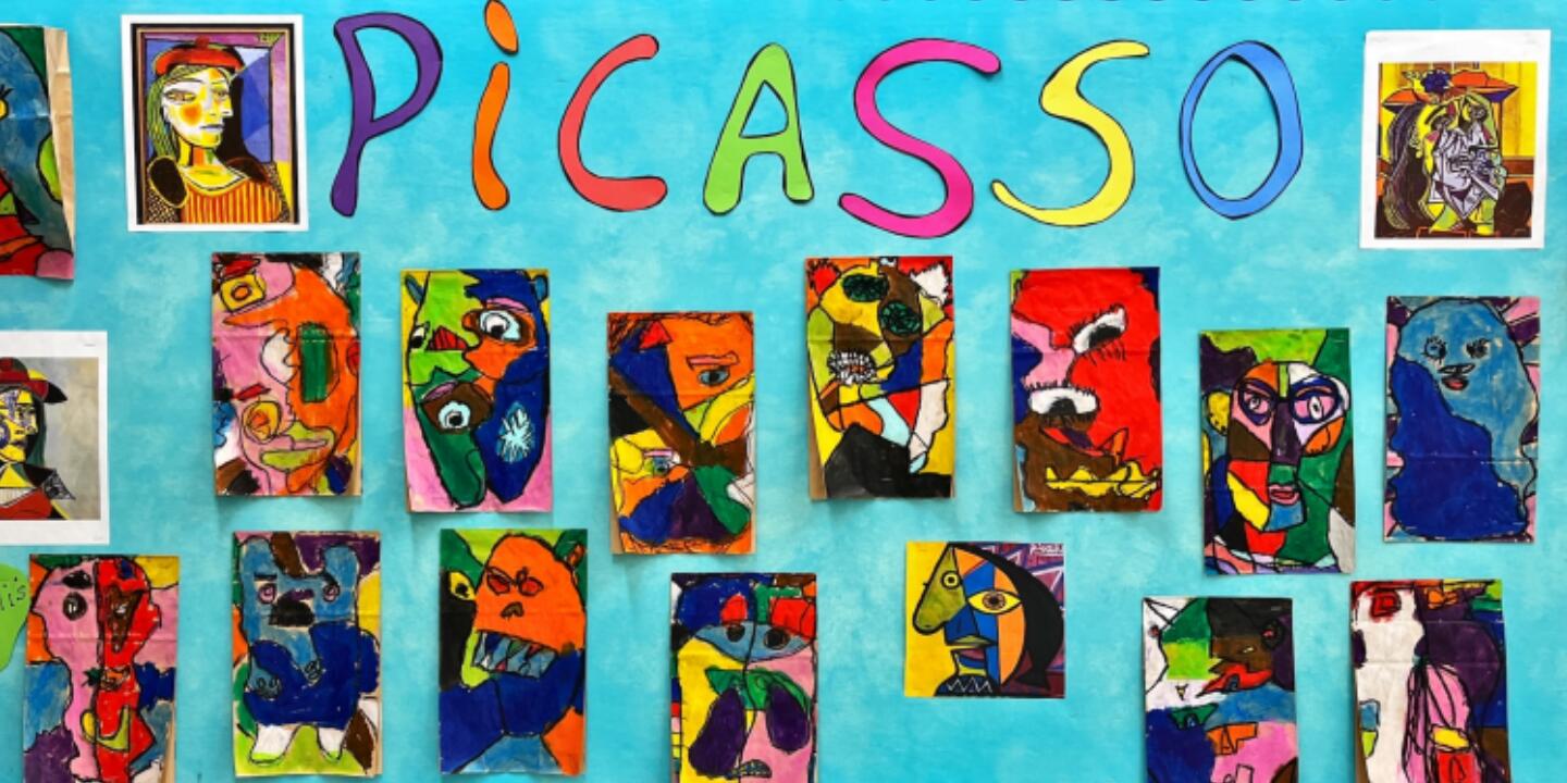 Picasso-esque paintings by second grade students